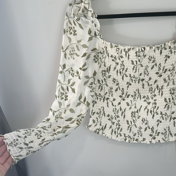 Reformation floral blouse ivory and green - Picture 3 of 6
